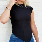 Asymmetrical Hem Mock Neck Top In Black - Infinity Raine