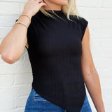 Asymmetrical Hem Mock Neck Top In Black - Infinity Raine
