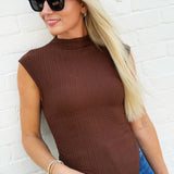 Asymmetrical Hem Mock Neck Top In Chocolate - Infinity Raine