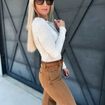 Boat Neck Long Sleeve Knit Top In White - Infinity Raine