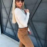 Boat Neck Long Sleeve Knit Top In White - Infinity Raine