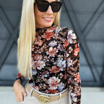 Floral Mock Neck Mesh Top In Black Multi - Infinity Raine