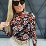 Floral Mock Neck Mesh Top In Black Multi - Infinity Raine