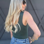 Reversible Square Neck Knit Tank Bodysuit In Forest Green - Infinity Raine
