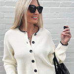 Contrast Stitch Button Down Sweater In Cream - Infinity Raine