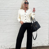 Contrast Stitch Button Down Sweater In Cream - Infinity Raine