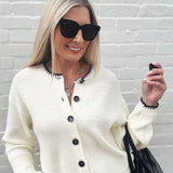 Contrast Stitch Button Down Sweater In Cream - Infinity Raine