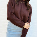 The Workshop Studio Tops - Sweaters Crewneck Cropped Sweater in Brown