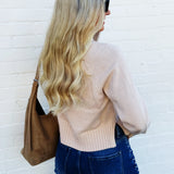 The Workshop Studio Tops - Sweaters Mock Neck Knit Cropped Sweater In Light Khaki