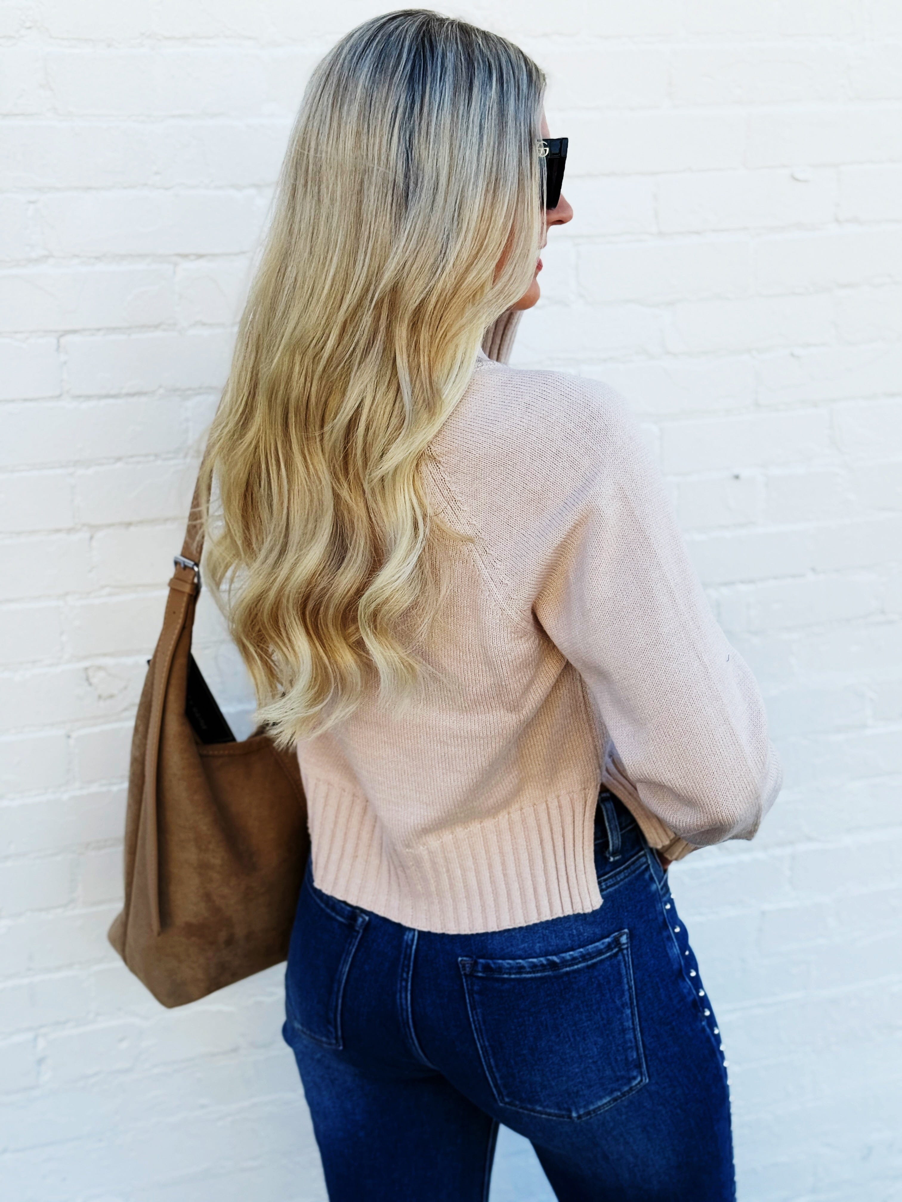The Workshop Studio Tops - Sweaters Mock Neck Knit Cropped Sweater In Light Khaki