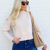 The Workshop Studio Tops - Sweaters Mock Neck Knit Cropped Sweater In Light Khaki