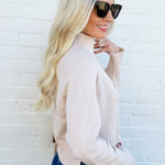 The Workshop Studio Tops - Sweaters Mock Neck Knit Cropped Sweater In Light Khaki