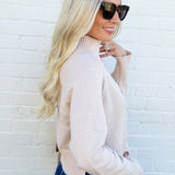 The Workshop Studio Tops - Sweaters Mock Neck Knit Cropped Sweater In Light Khaki