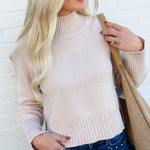 The Workshop Studio Tops - Sweaters Mock Neck Knit Cropped Sweater In Light Khaki