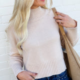 The Workshop Studio Tops - Sweaters Mock Neck Knit Cropped Sweater In Light Khaki