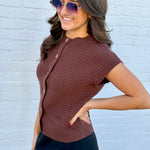 The Workshop Studio Tops - Sweaters Round Neck Button Sweater In Chocolate