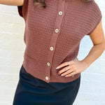 The Workshop Studio Tops - Sweaters Round Neck Button Sweater In Chocolate