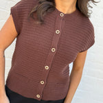 The Workshop Studio Tops - Sweaters Round Neck Button Sweater In Chocolate