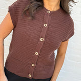 The Workshop Studio Tops - Sweaters Round Neck Button Sweater In Chocolate