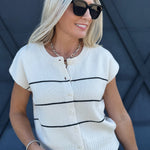 Stripe Button Down Sweater Top In Cream - Infinity Raine