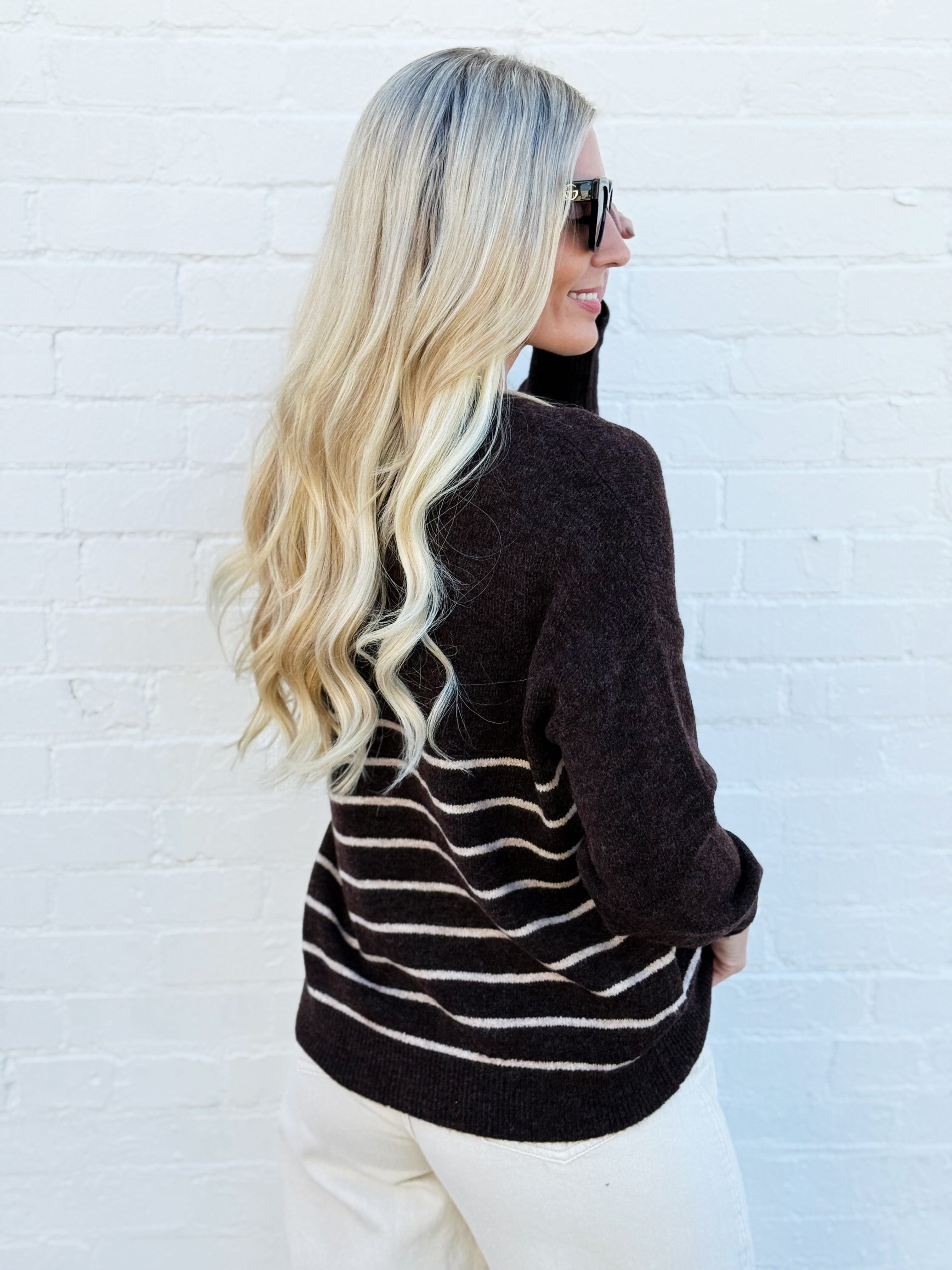 The Workshop Studio Tops - Sweaters Stripe Front Seam Sweater In Brown