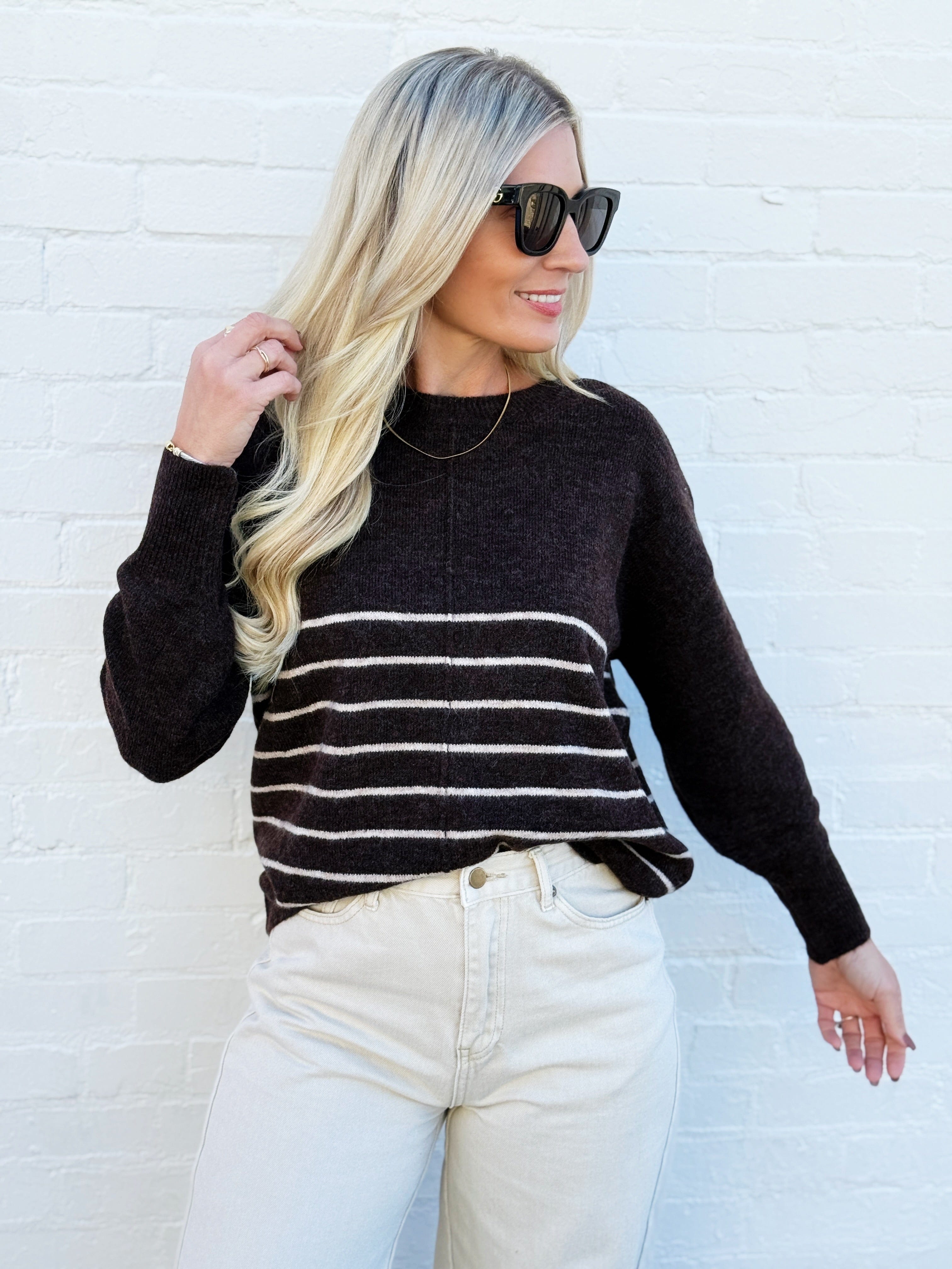 The Workshop Studio Tops - Sweaters Stripe Front Seam Sweater In Brown