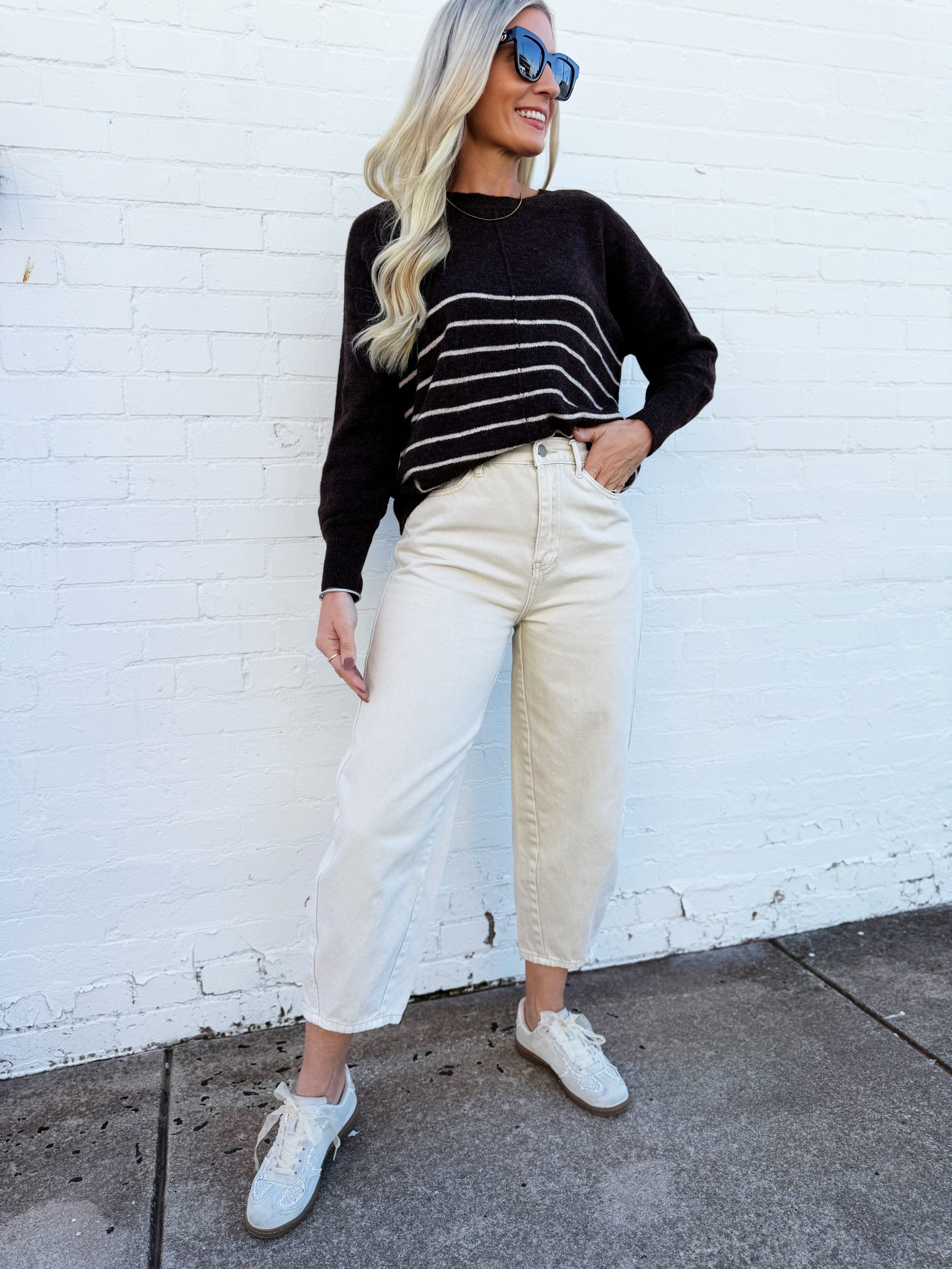 The Workshop Studio Tops - Sweaters Stripe Front Seam Sweater In Brown