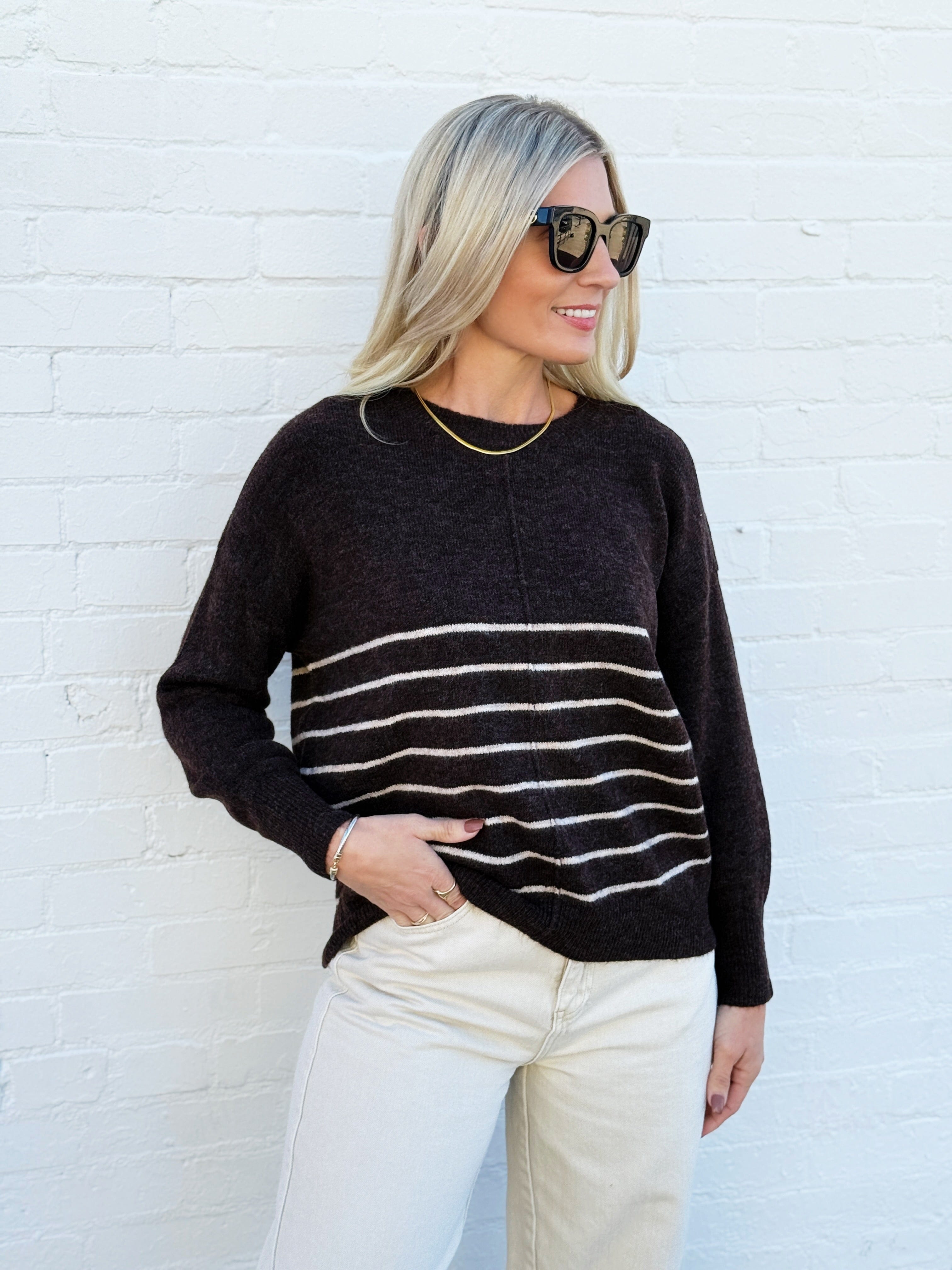 The Workshop Studio Tops - Sweaters Stripe Front Seam Sweater In Brown