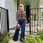The Workshop Studio Tops - Sweaters Stripe Gold Button Cardigan In Brown