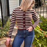 The Workshop Studio Tops - Sweaters Stripe Gold Button Cardigan In Brown