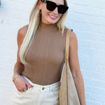 the workshop studio Tops - Tanks Mock Neck Sleeveless Sweater Knit Top In Brown