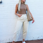 the workshop studio Tops - Tanks Mock Neck Sleeveless Sweater Knit Top In Brown