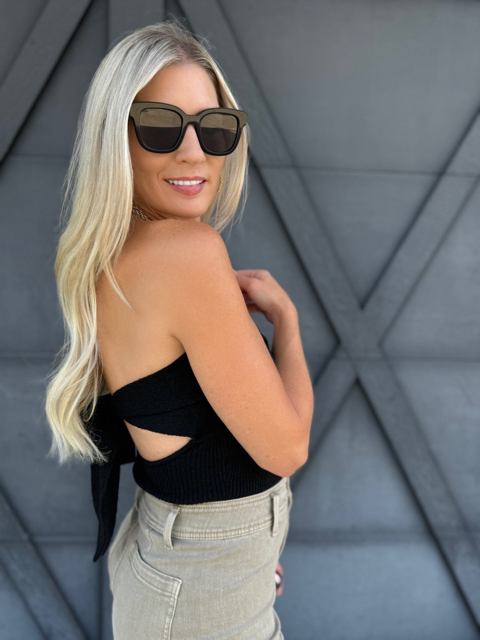 Tie Back Knitted Top In Black - Infinity Raine