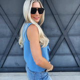 Tie Front Knitted Vest Top In Blue - Infinity Raine