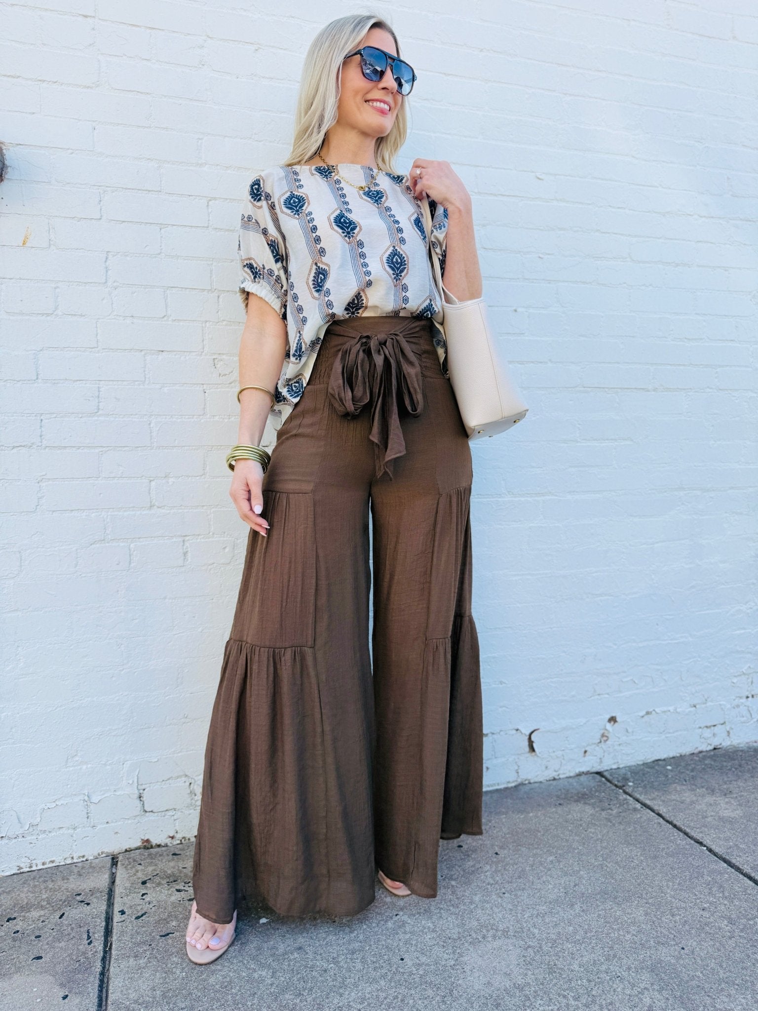Tiered Palazzo Pants In Chocolate - Infinity Raine
