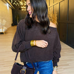 Tiered Sleeve Boat Neck Exposed Seam Knit Top In Dark Brown - Infinity Raine
