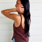 Tiered Textured Button-Front Sweater Knit Cami In Dusty Wood - Infinity Raine