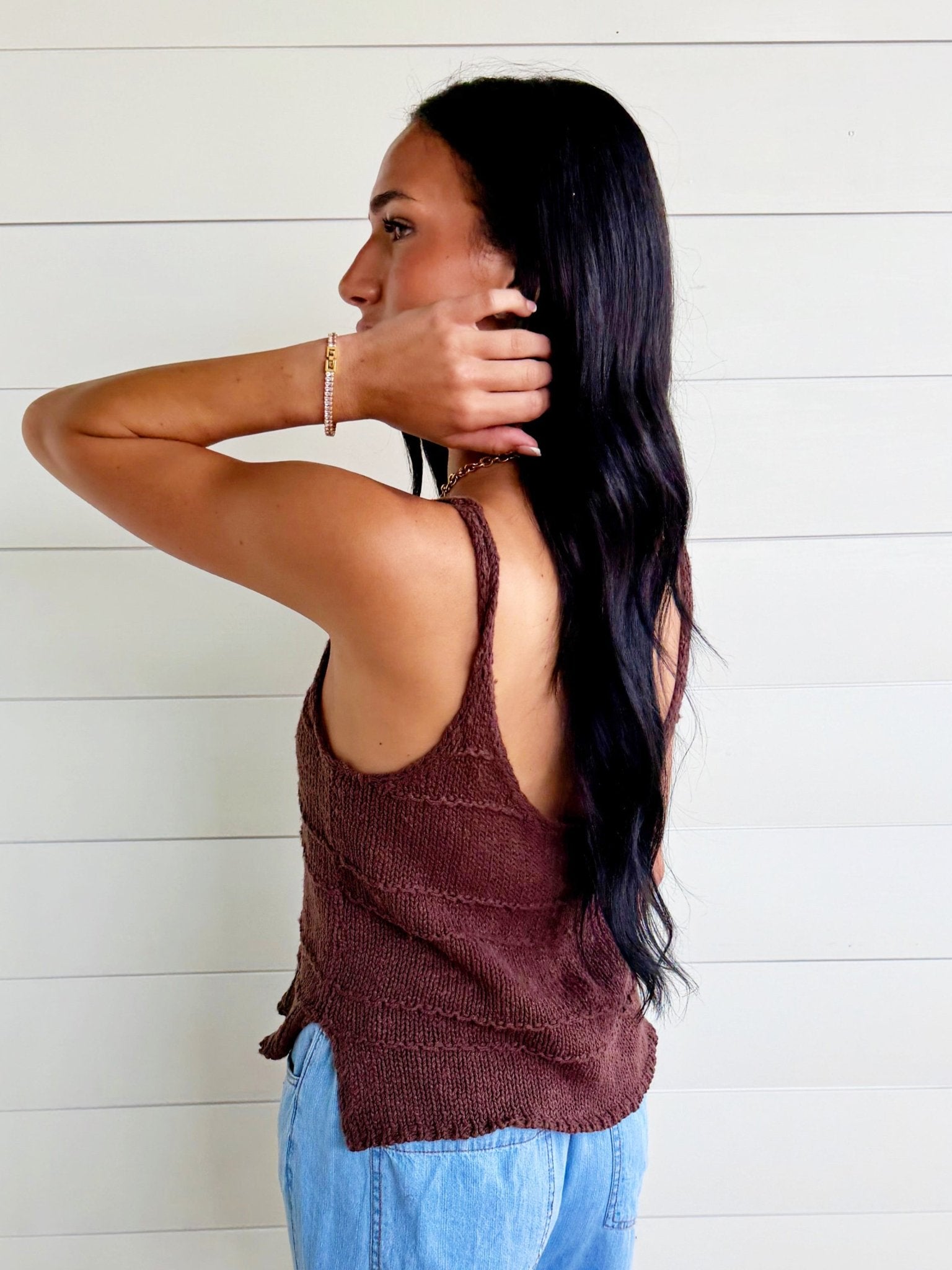 Tiered Textured Button-Front Sweater Knit Cami In Dusty Wood - Infinity Raine