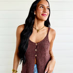 Tiered Textured Button-Front Sweater Knit Cami In Dusty Wood - Infinity Raine