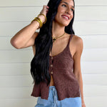 Tiered Textured Button-Front Sweater Knit Cami In Dusty Wood - Infinity Raine