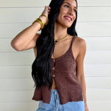 Tiered Textured Button-Front Sweater Knit Cami In Dusty Wood - Infinity Raine