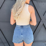 Denim Mini Skort In Medium Wash - Infinity Raine