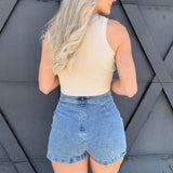 Denim Mini Skort In Medium Wash - Infinity Raine