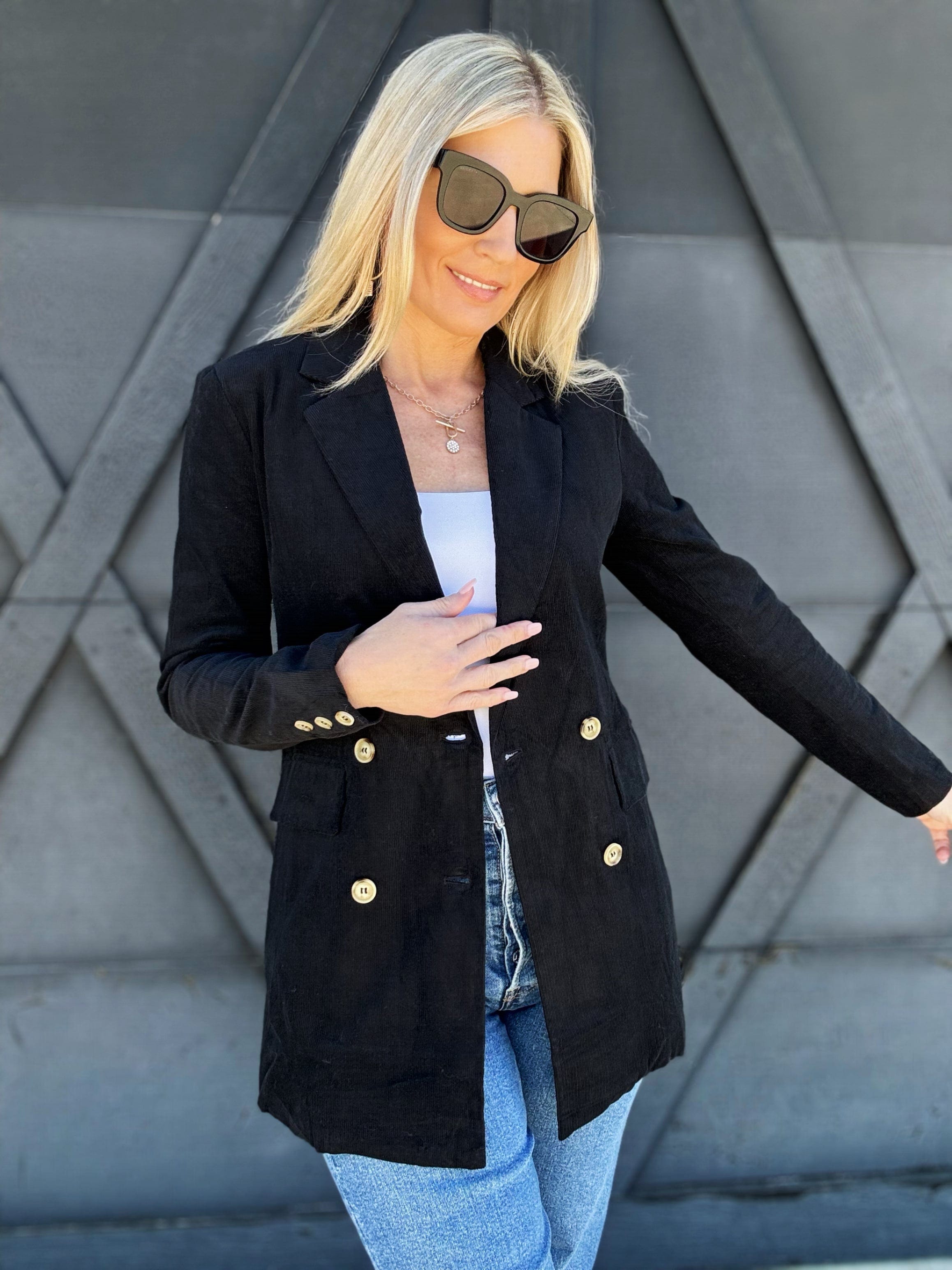 Oversized Corduroy Blazer In Black - Infinity Raine