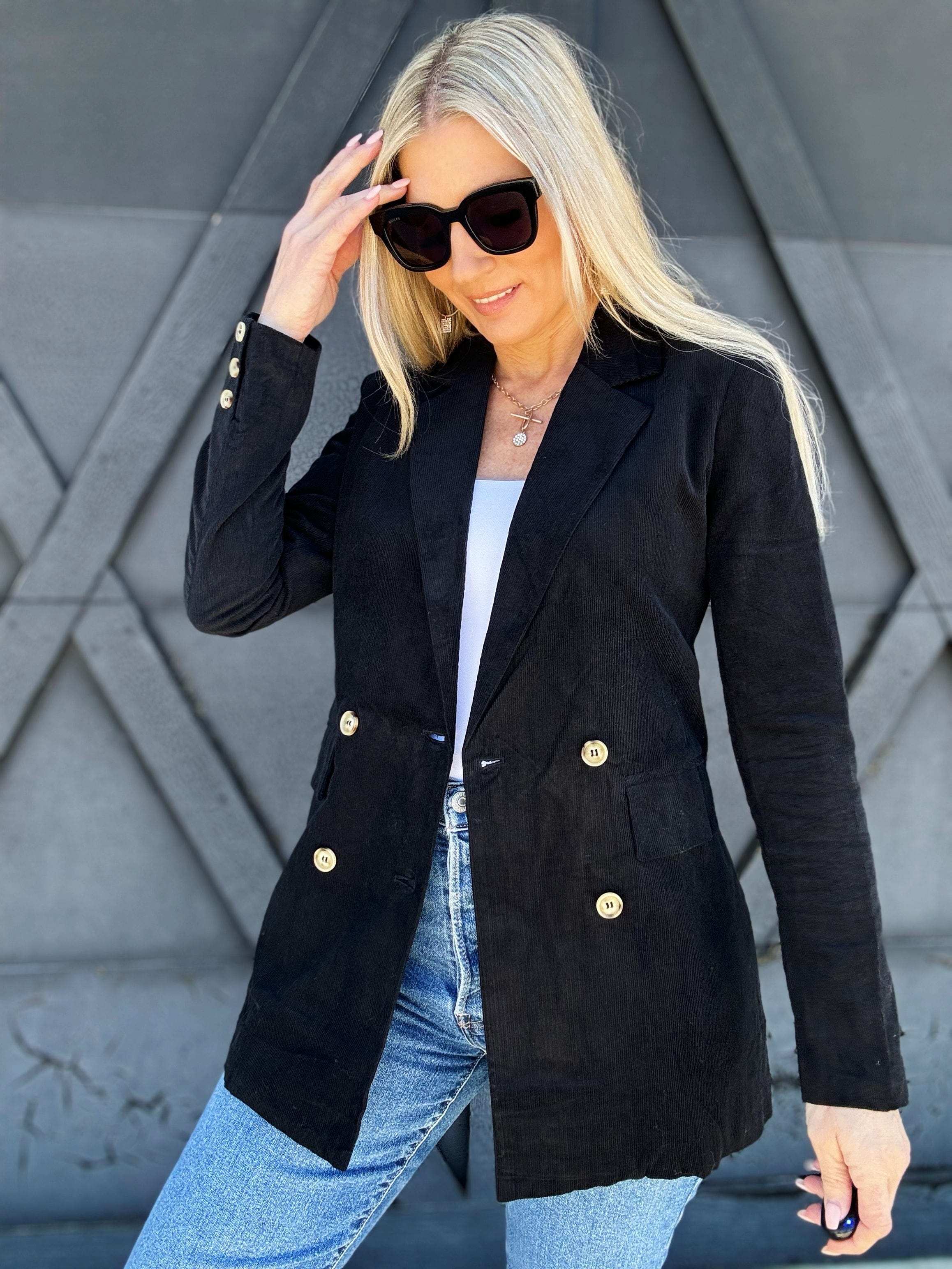 Oversized Corduroy Blazer In Black - Infinity Raine