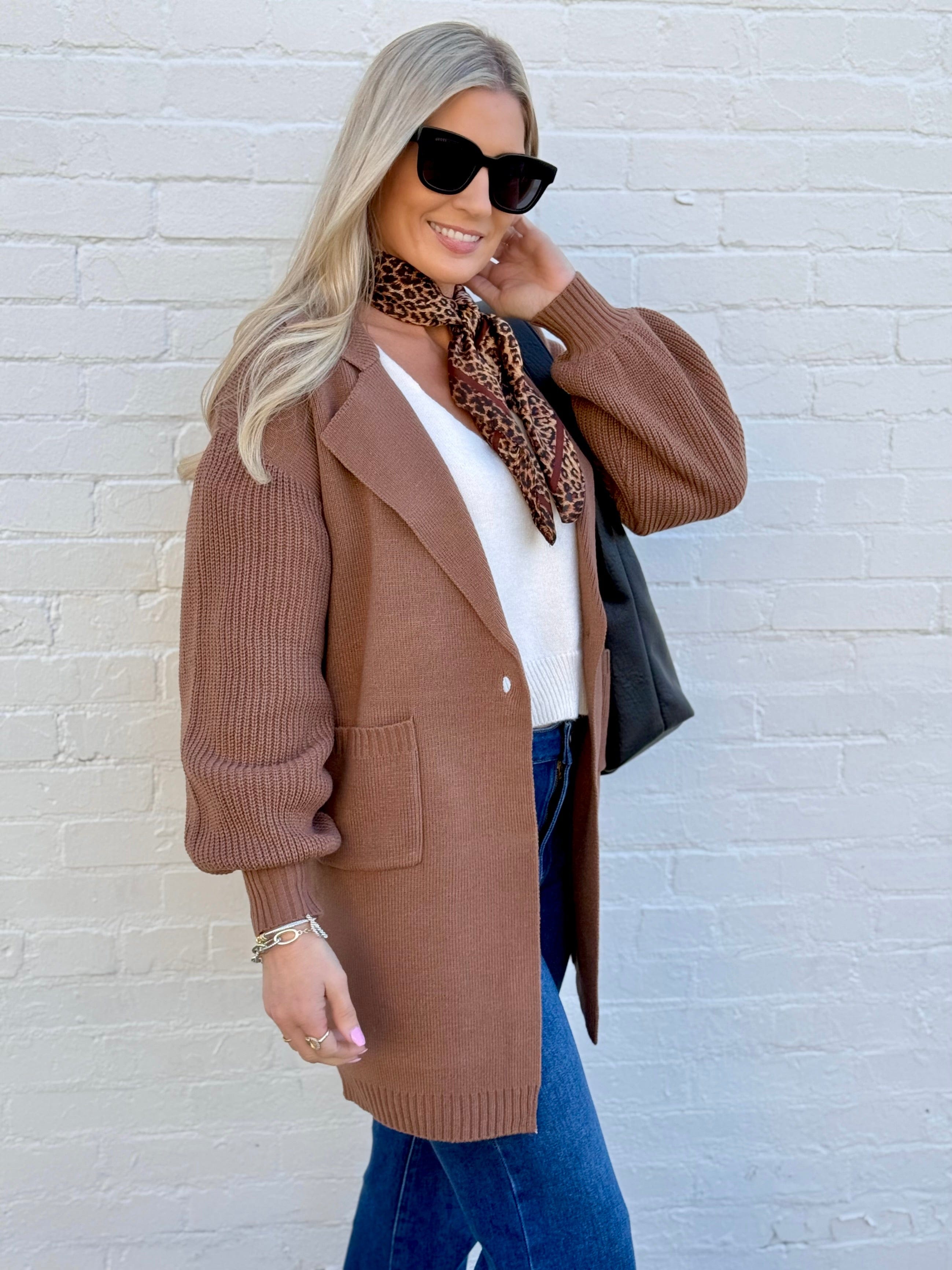 Timing Outerwear - Cardigans Lapel Collar Knit Cardigan In Brown