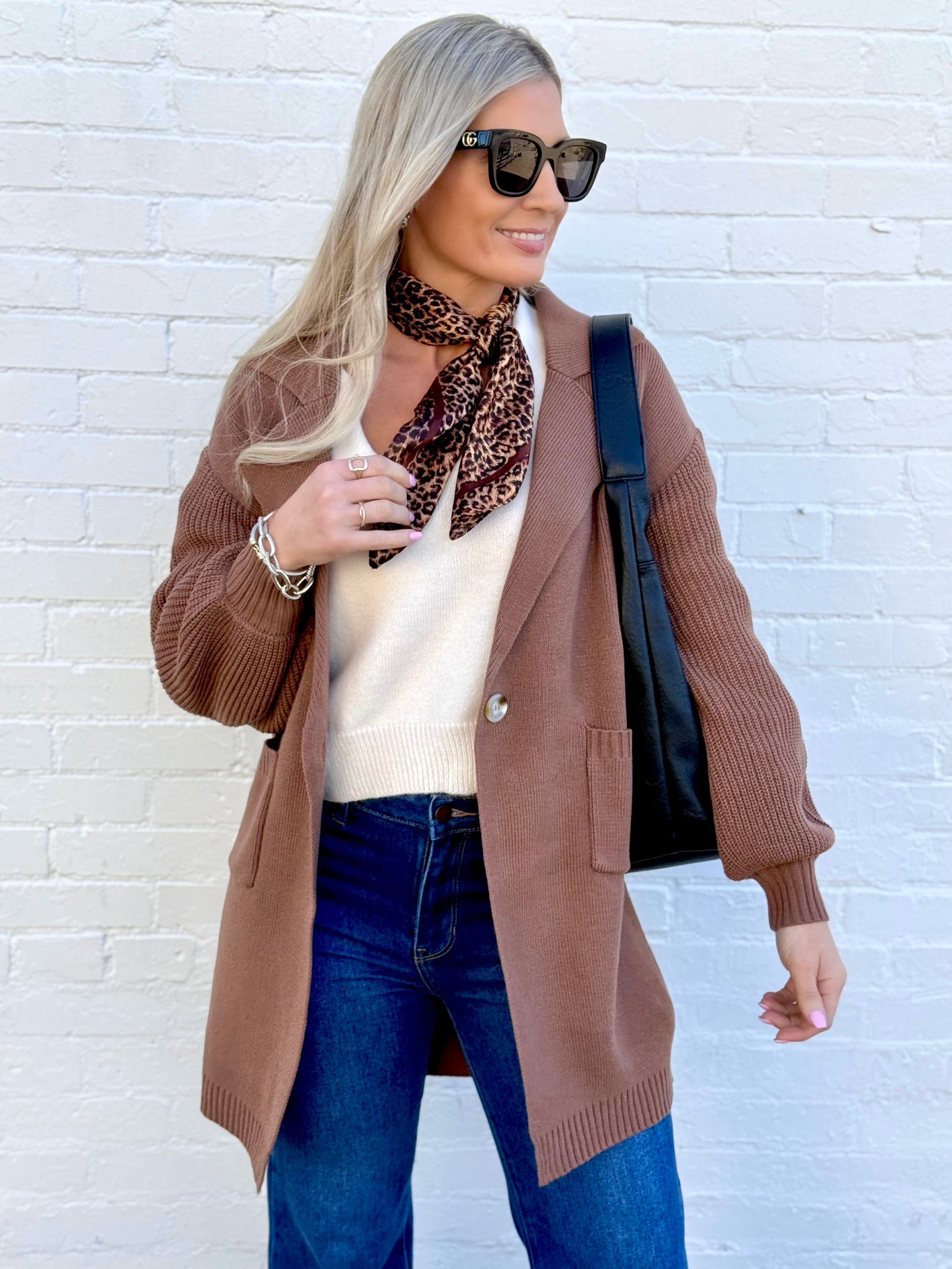 Timing Outerwear - Cardigans Lapel Collar Knit Cardigan In Brown