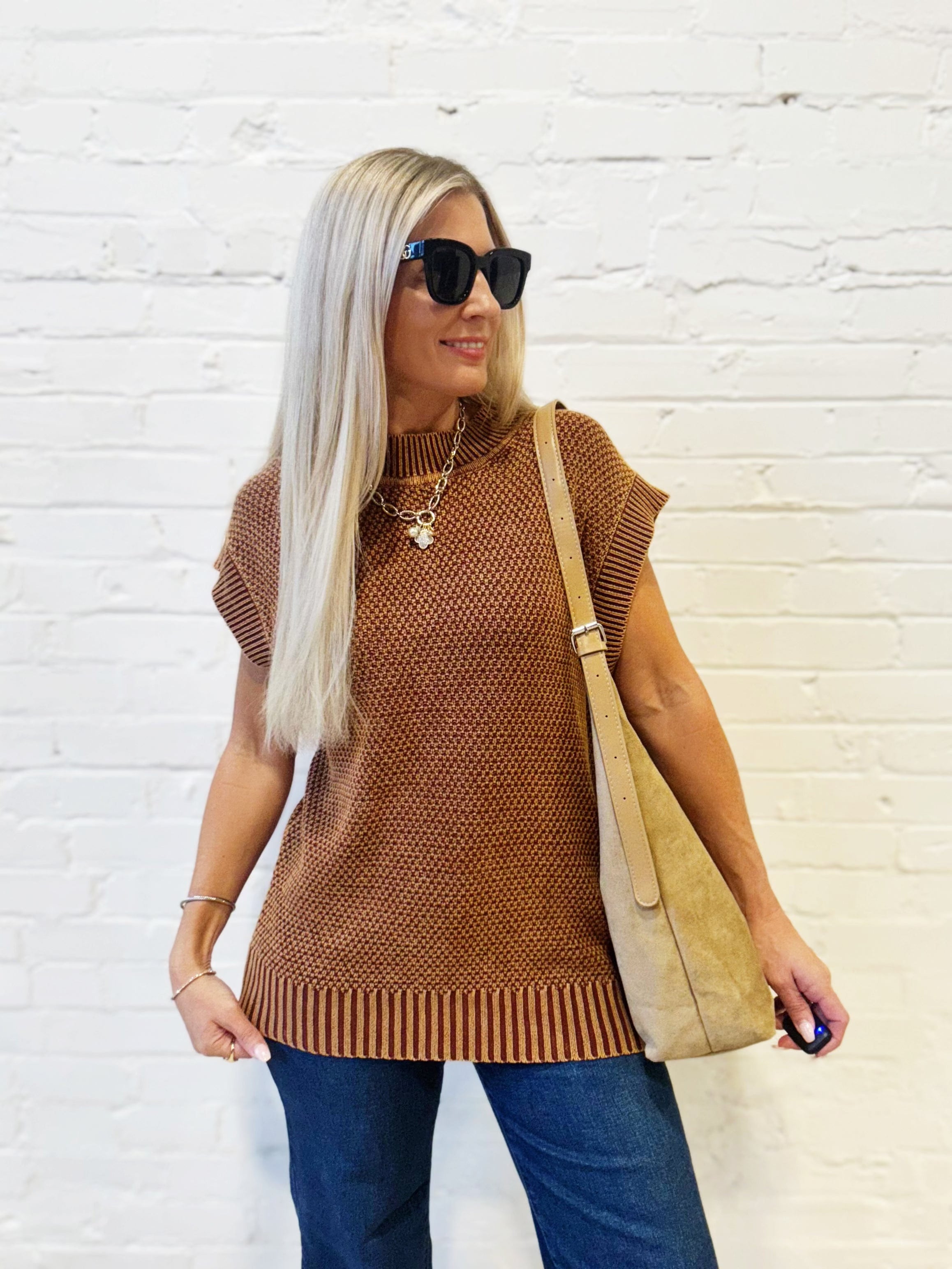 Cap Sleeve Mineral Washed Sweater In Brick Yellow - Infinity Raine
