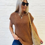 Cap Sleeve Mineral Washed Sweater In Brick Yellow - Infinity Raine