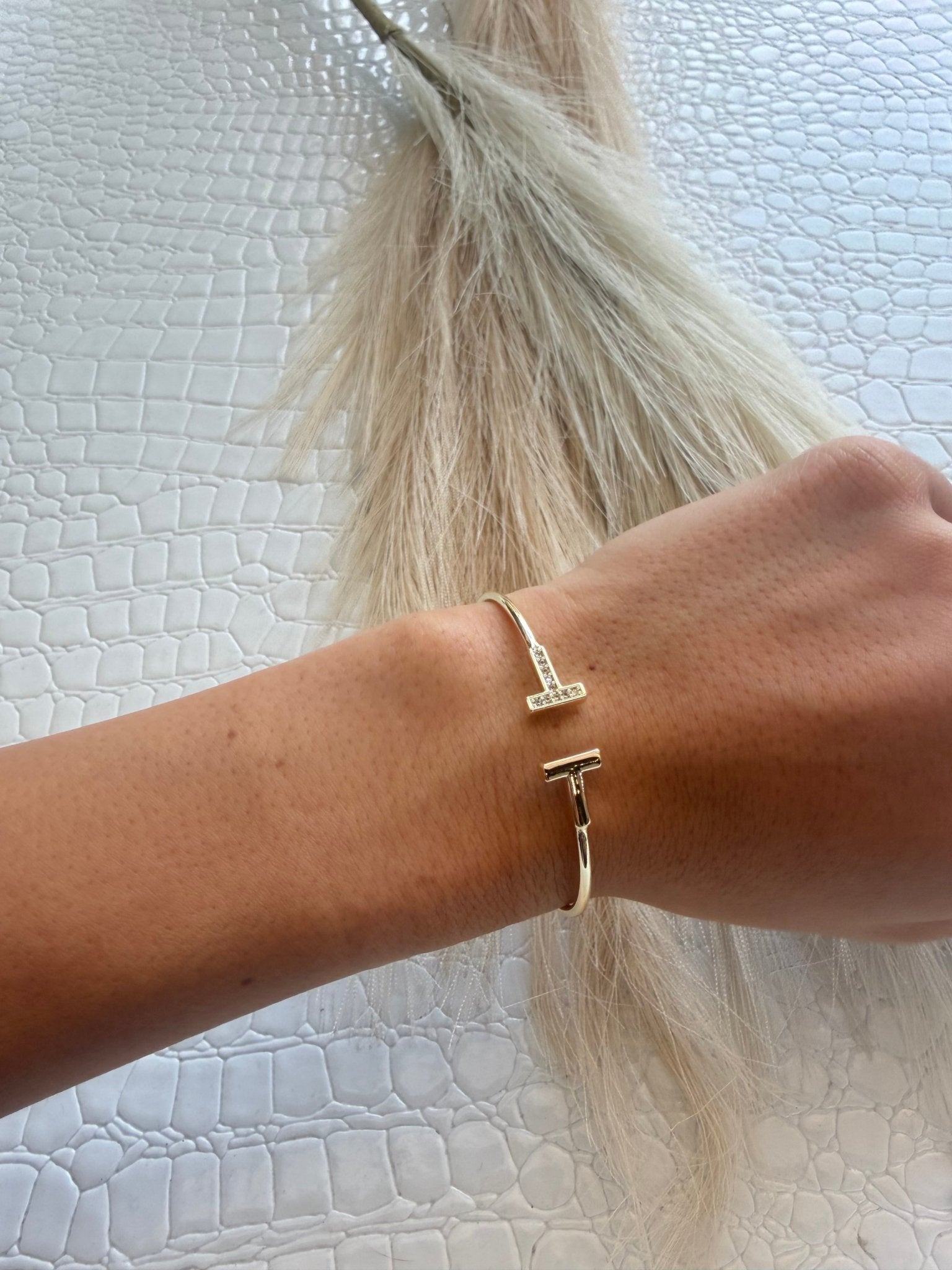 Tiny Gold Pave T Bracelet - Infinity Raine